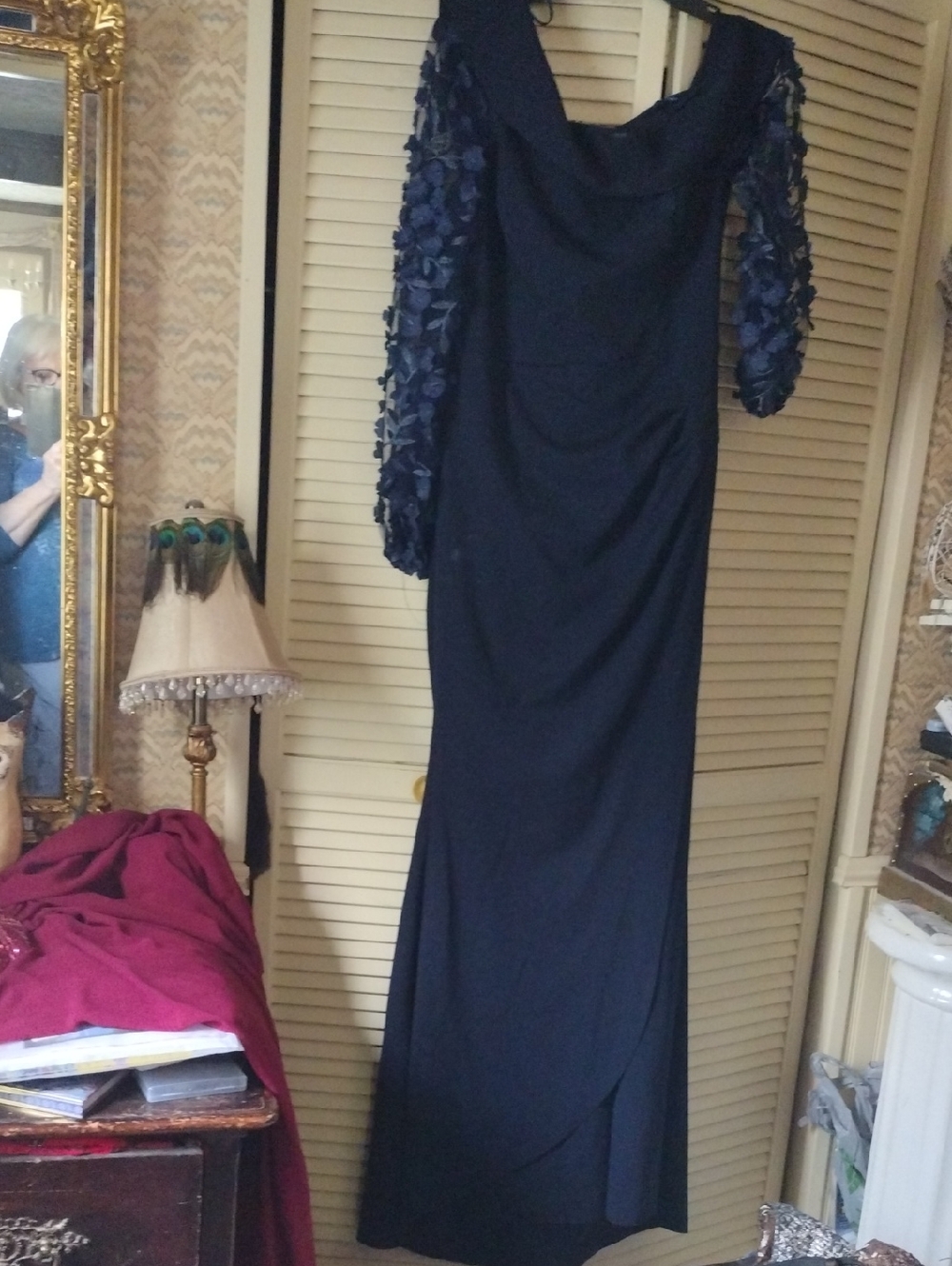 Brand New Elegant Navy Long Sleeve Evening Dress Sz 12 - Women